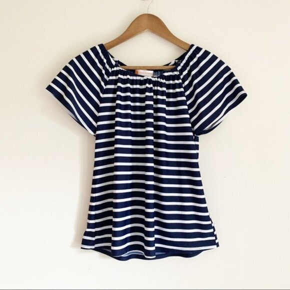 Jude Connally Striped Off Shoulder Top XS Jude Cloth Navy Blue White - Picture 7 of 7